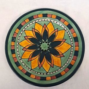 Artist signed studio art pottery sunflower plate